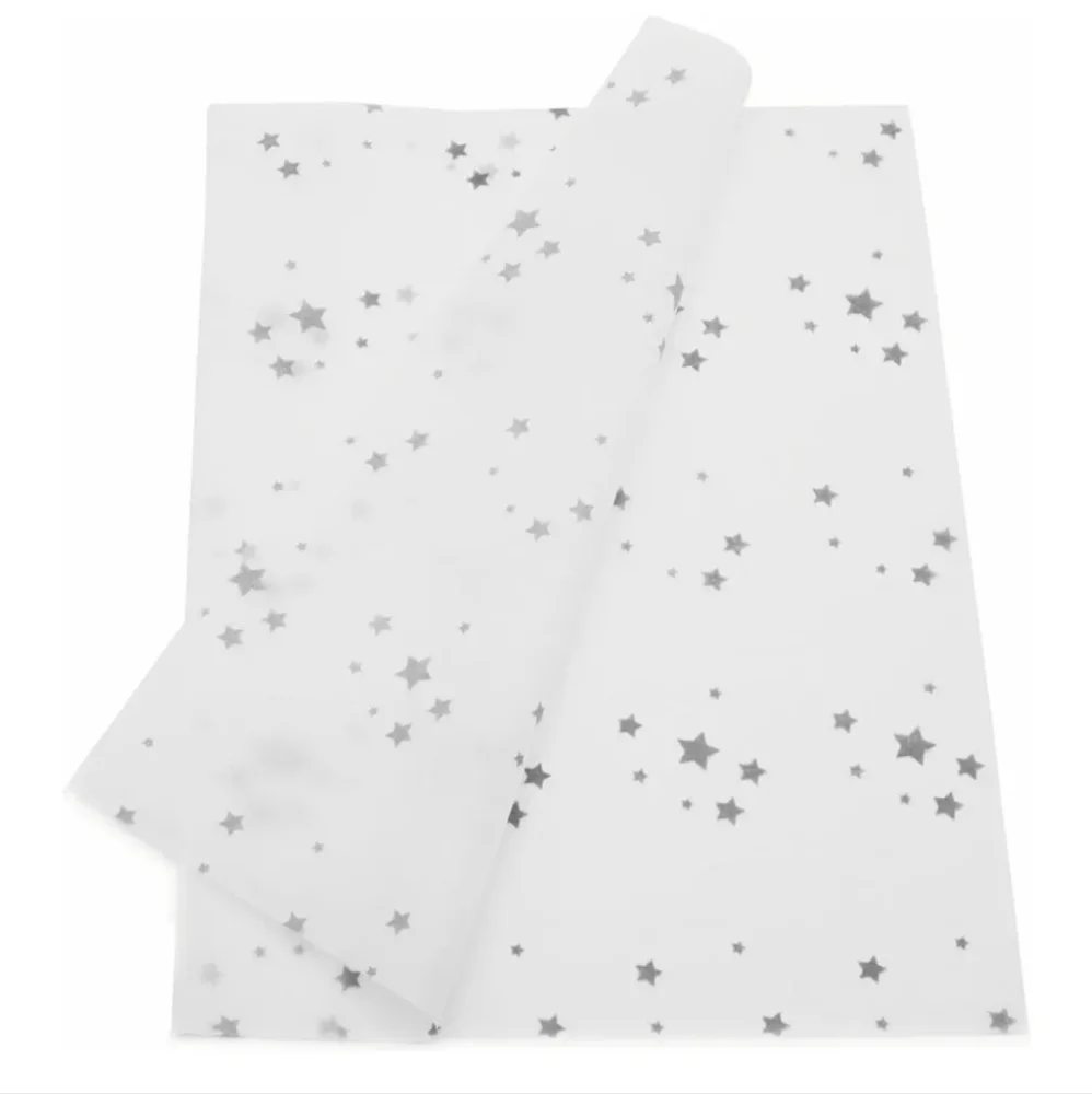 20×14 silver star white tissue wrap paper 5 sheets